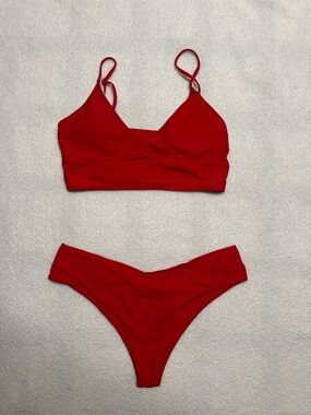 SHEIN Red V-Front Strappy Bikini Set